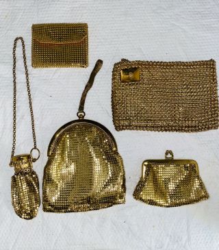 4 Vintage Whiting And Davis Gold Mesh Purse/coin 1 West German Gold Mesh Coin