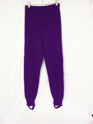 Vtg Stirrup Pants Peru 100 Alpaca Wool Artisanias Fuzzy Rib Knit Purple S/m