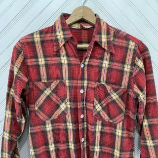 King Kole Mens Vintage Red Plaid Flannel Work Shirt USA Made 1960s Sz 15.  5 2
