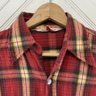 King Kole Mens Vintage Red Plaid Flannel Work Shirt USA Made 1960s Sz 15.  5 3