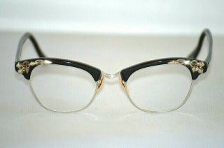 Vintage ARTCRAFT 4 - 5 1/2 12 KGF Black Plastic Women ' s Cat Eye Eyeglasses Frames 3