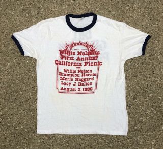 Vintage 1980 Willie Nelson Crew T Shirt Bill Graham