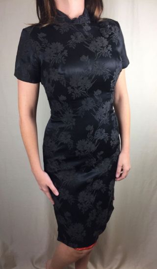 Vintage Women ' s 60s 70s Qipao Cheongsam Chinese Black Dress Gown Size 13 2