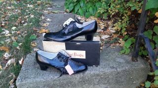 Vintage 1940s Nos High Heel Lace Up Shoes Black Size 11 Box Tag Unworn