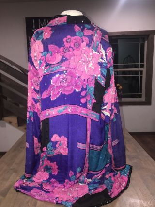 Judith Anne Vintage Black Purple Pink Blue Floral Sequin Kimono Jacket Xlarge 3