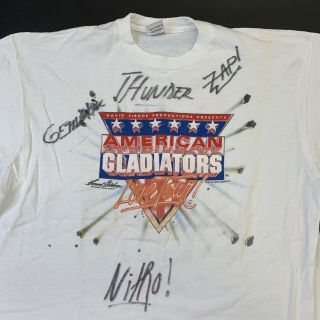 Vintage American Gladiators Shirt Live Tour 1991 Signed Thunder Zap Autographed