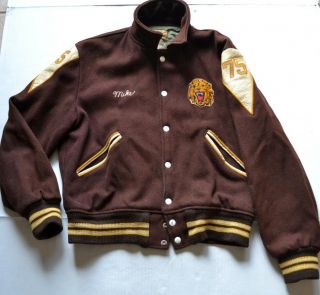 Vintage 1975 Wool & Leather Letterman Jacket Golden Lions " Mike " Greensburg Pa