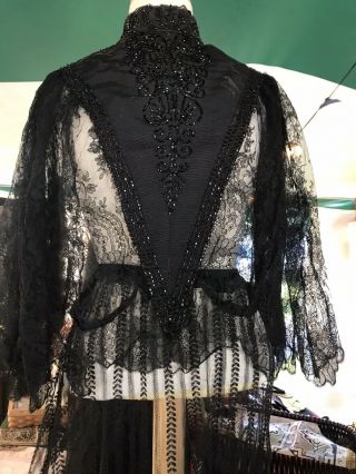 Antique Dress Edwardian Titanic Black Chantilly Lace 1890 2 Pc Skirt Angel Sleev