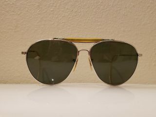 Vintage B&l Bausch Lomb Aviator Silver Sunglasses 5 1/2