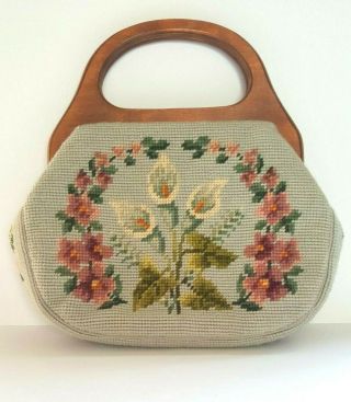 Vintage Maud Hundley Floral Needlepoint Tapestry Purse Handbag Anchorage Ky
