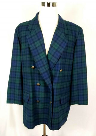 Vintage Pendleton Black Watch Tartan Plaid 100 Wool Jacket Blazer Womens 3x Euc