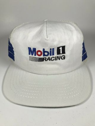 Vintage 3 Stripe Hat Mobil 1 Racing Snapback Cap Made In Usa Blue Stripes