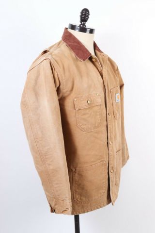 Vtg Carhartt Duck Canvas Blanket Lined Work Chore Coat Jacket Usa Mens Size 42