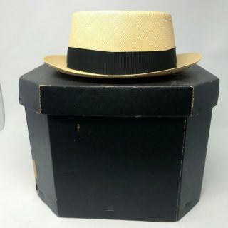 Vintage 60s Adam Men’s Hat Size 7 1/8 Panama Straw Hat Fedora W/ Box