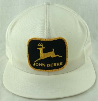 Vintage John Deere Patch Snapback Trucker Mesh Hat Cap K Products Usa White