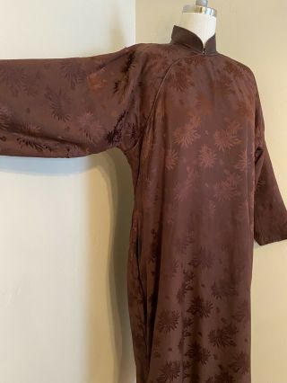 VTG 40s Brown Quilted Silk Jaquard Chinese Cheongsam Qipao Dress Peonies Lg 3