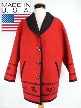 Ladies Vintage Pendleton Knockabouts Red Cowboy Wool Cotton Western Coat Medium