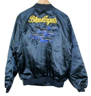 Vintage 80s Blue Angels Ma - 1 Satin Flight Bomber Jacket Size Large Embroidered