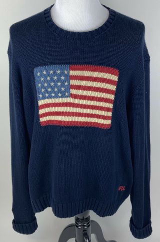 Vintage Polo Ralph Lauren Usa Flag Knit Sweater Sweatshirt Stadium Bear 90s Vtg