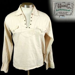 Vintage 1950s H Bar C Lace Up Pullover Pearl Snap Western Cowboy Shirt Large