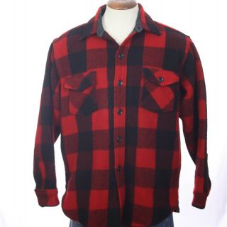 Vtg 60s Xl Woolrich Buffalo Plaid Heavy Shirt Jacket Wool Blend Red Black