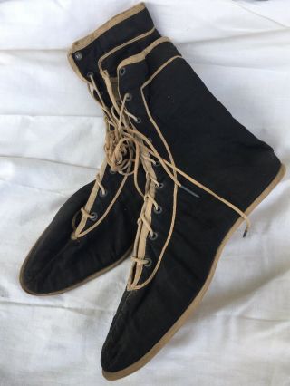 Vtg Ladies Black Cotton Lace - Up Flapper Edwardian Bathing Slippers Shoes Boots