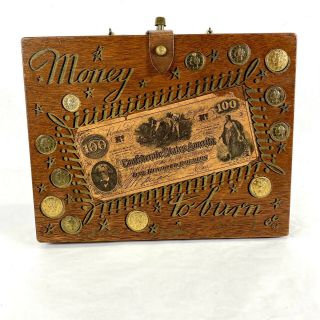 Vintage Large 60s Money To Burn Enid Collins Wood Box Purse