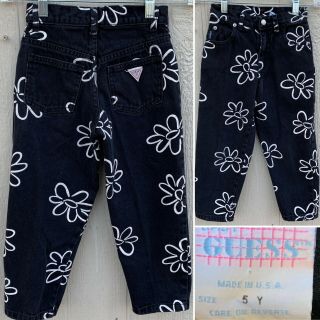 Vintage Baby Guess Jeans Made In Usa Size 5 Yblack W/ White Floral Flowers