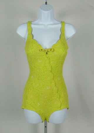 Vtg 1950s 60s Catalina California Size 10 Swimsuit Yellow Green Textured