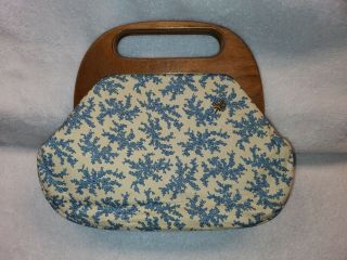 Rare Vintage John Meyer Of Norwich Bermuda Handbag Purse Wooden Handle W/ Pin