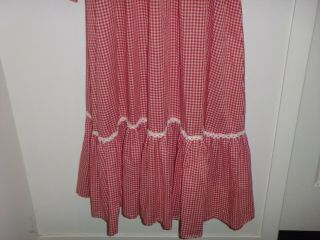 Vtg 60s 70s BOHO Prairie Style Red Gingham & Lace Maxi Dress Sz 13 Union Label 3