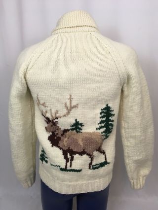 Vintage 60s 70s Cowichan Deer Sweater Hand Knit Wool Zip Cardigan Mens M