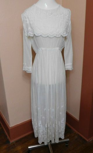 Antique Victorian Edwardian Cotton Batiste Crochet Lace Lawn Dress Wedding Gown