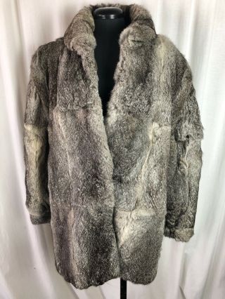 Vintage Wilsons Suede & Leather Jacket Womens Large Grey Rabbit Fur Coat