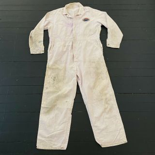 Vtg 1950s Lee Union - Alls White Hbt Overalls Coveralls Boiler Suit 46r Xl