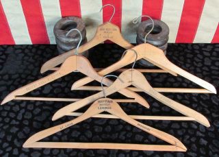 Vintage Antique Wooden Clothing Hangers Group Of 5 Hotels Clothiers Advertising
