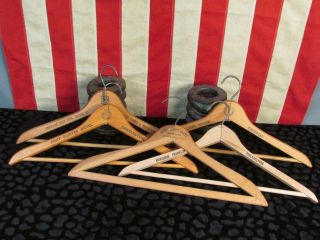 Vintage Antique Wooden Clothing Hangers Group Of 5 Hotels Major City Advertising