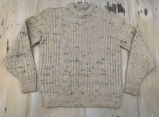 Pendleton Western Wear - Vtg Wool Ivory Cable Knit Fisherman Sweater,  Mens Large