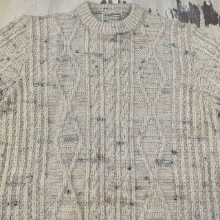 PENDLETON WESTERN WEAR - Vtg Wool Ivory Cable Knit Fisherman Sweater,  Mens LARGE 2