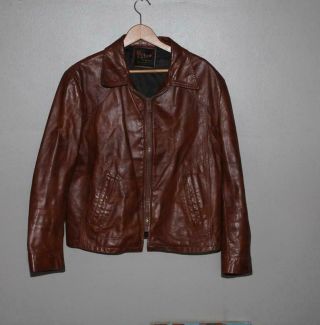 Vintage 60s 70s Light Brown Leather Cafe Racer Motorcycle Jacket Mod Size M Mens
