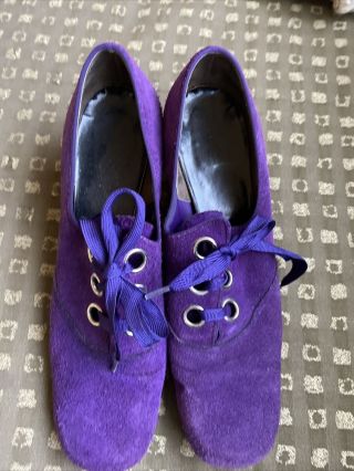 Vintage 60s/70s Purple Suede Mod Lace Up Heels Shoes Miss America Size 9