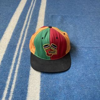 90s Vintage Stussy Streetwear Rasta Multicolor Cap Made In Usa On Size Hat