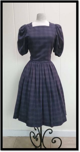 Vintage 80s Laura Ashley Blackwash Plaid Tartan Dress Sz 8 Flawless