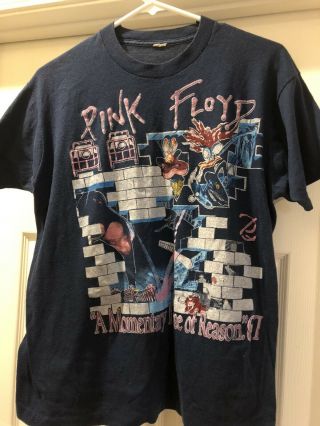 Vintage 1987 Pink Floyd World Tour Concert T Shirt Rare Navy Blue
