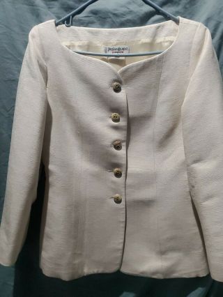 Vintage Yves Saint Laurent Ysl Business Coat/jacket Blazer Size 38 Beige Silk