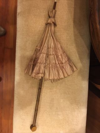Antique Victorian Blush Pink Parasol Bamboo Handle With Provenance