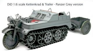 1:6 Kettenkrad W/metal Trailer Did Wwii German Military Panzer Gray Figure