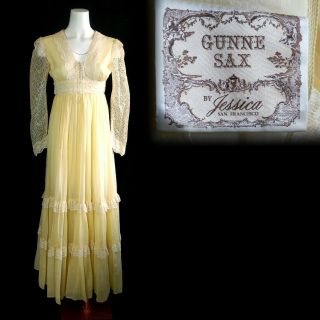 Vintage 1970s Gunne Sax By Jessica Yellow Peasant Dress 0 - 2