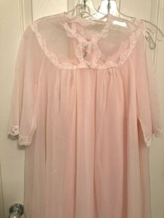 Vintage Pale Pink Peignoir Set Chiffon Nightgown Robe Negligee Bridal Lingerie M