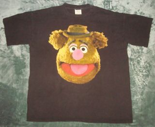 Vtg 90s Fozzie Bear T Shirt Large 2 Sided Black The Muppets Jim Henson Puppet